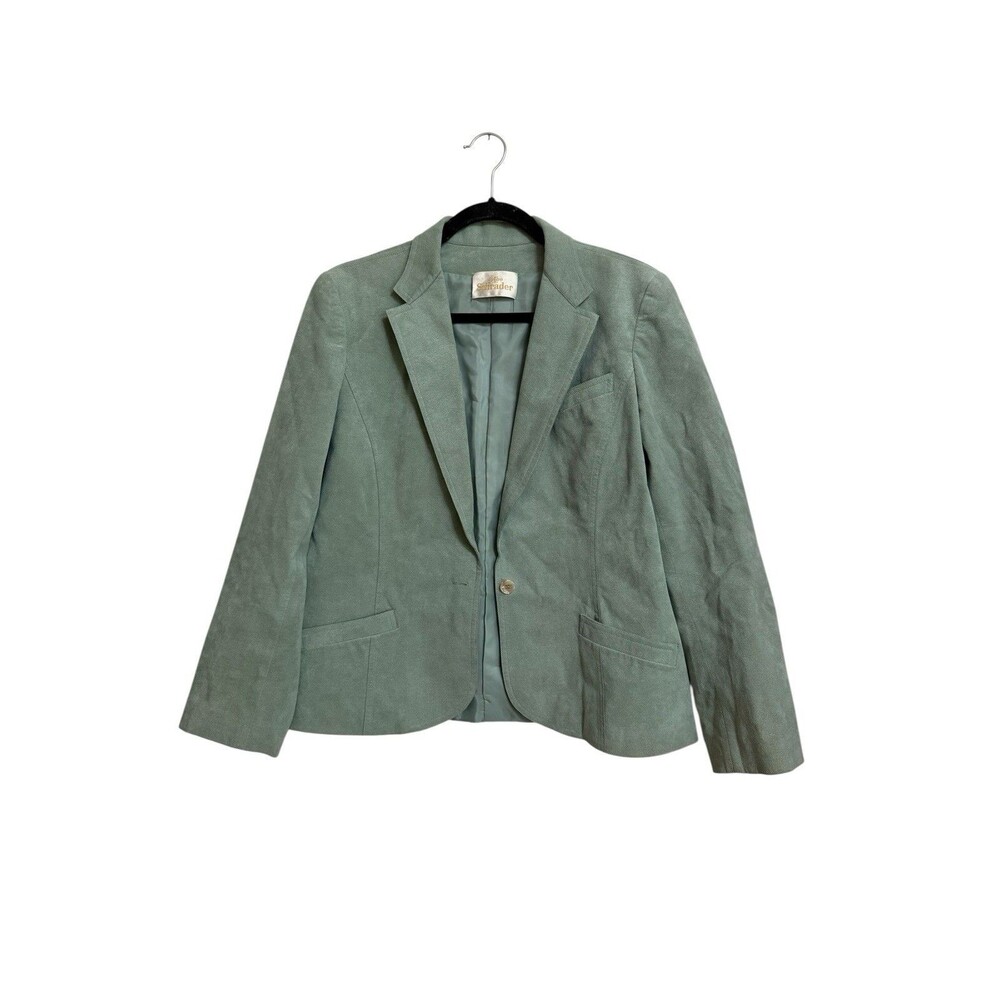Vintage Sage Green Faux Suede Blazer Tailored Button Jacket USA Abe Schrader